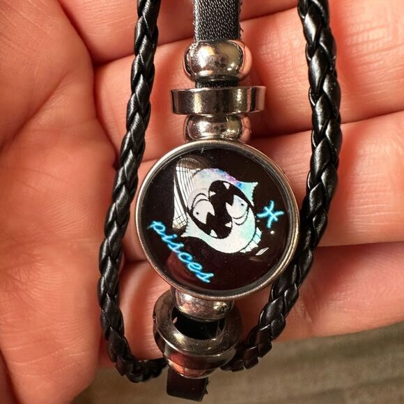 PISCES Zodiac Constellations Bracelet Handwoven Beads Retro Leather Snap NWT - Picture 10 of 14
